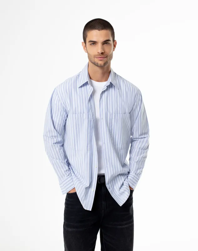 Camisa regular fit manga larga azul con rayas sold by Gef