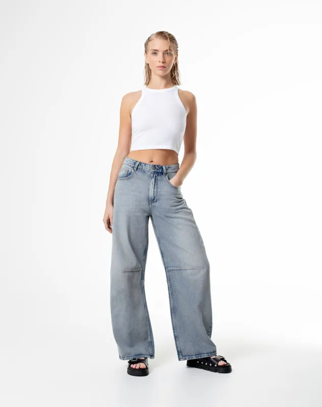 Jean wide leg tiro medio 100% algodón índigo medio mujer sold by Gef