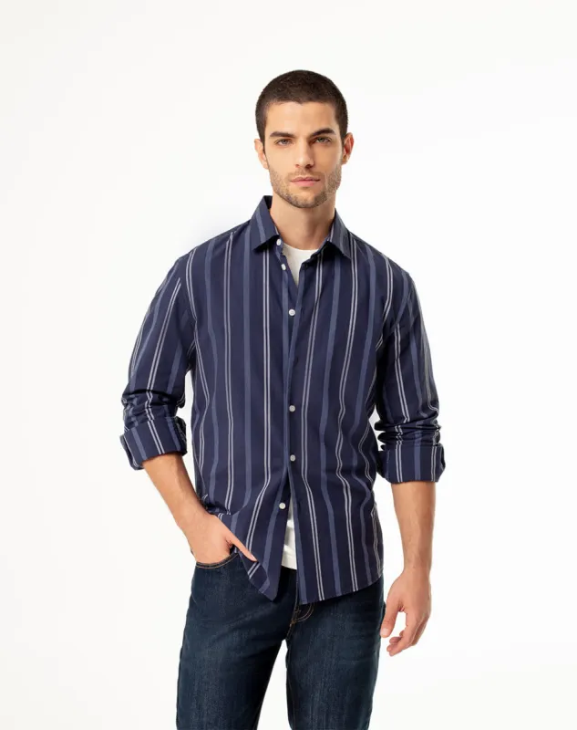Camisa slim fit manga larga azul con rayas sold by Gef
