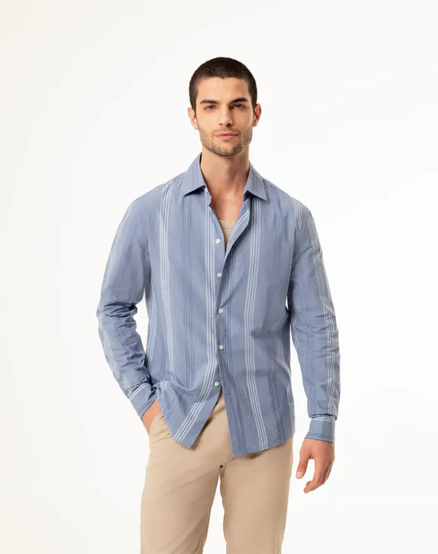 Camisa slim fit manga larga azul con rayas sold by Gef