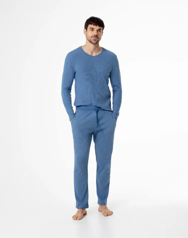 Pantalón regular fit tiro alto azul sold by Gef