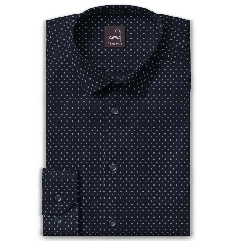Pure Cotton - Long Sleeve - Navy with White Dot Diamonds sold by Airthreads