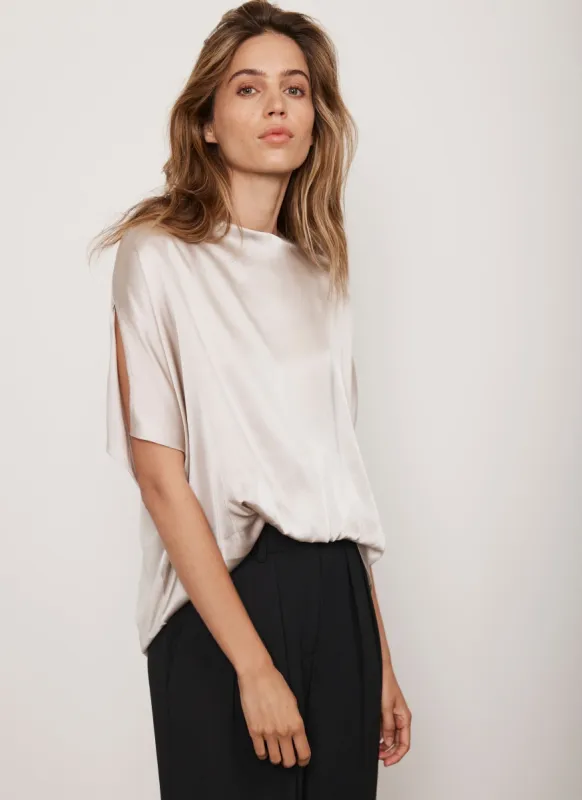 Beige Silk Mix Blouson Top sold by Mint Velvet
