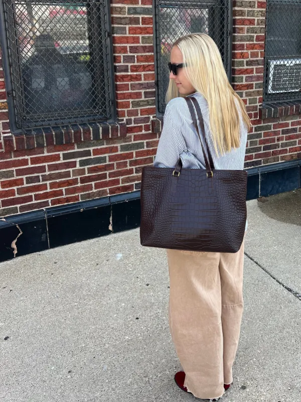 The Tote Bag, Espresso Croco sold by Abby Alley