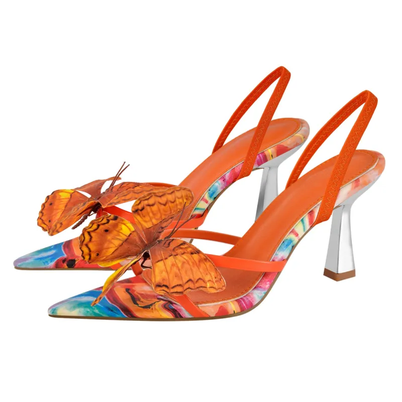 Butterfly Pointed Toe Slingback Kitten Heel Sandals sold by Onlymaker