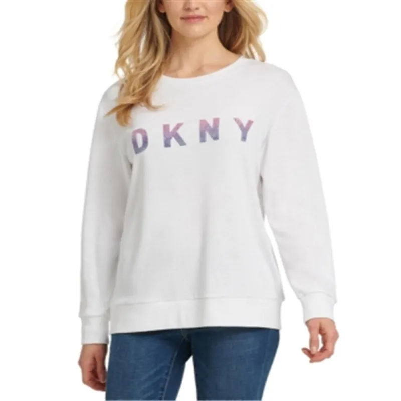 DKNY Women's Ombre-Glitter-Logo Sweatshirt White Size Medium sold by Zulily