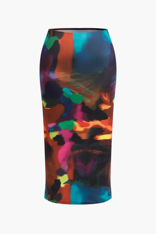 Plus Size abstrakt print midi-nederdel sold by Micas
