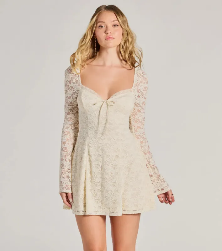 Romance Talks Long Sleeve A-Line Lace Mini Dress sold by Windsor