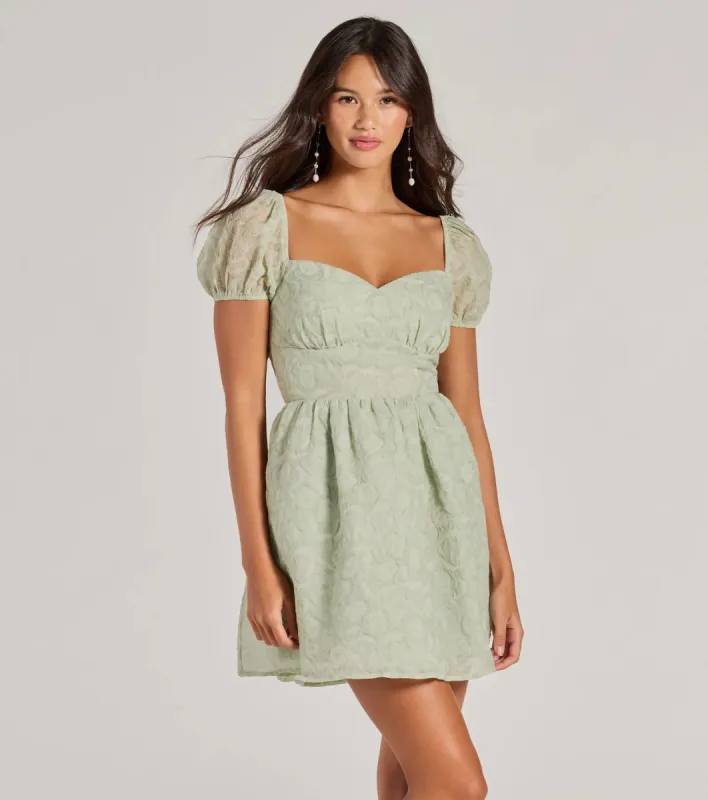 Flawless Flirty Puff Sleeve Tie Back Skater Dress sold by Windsor