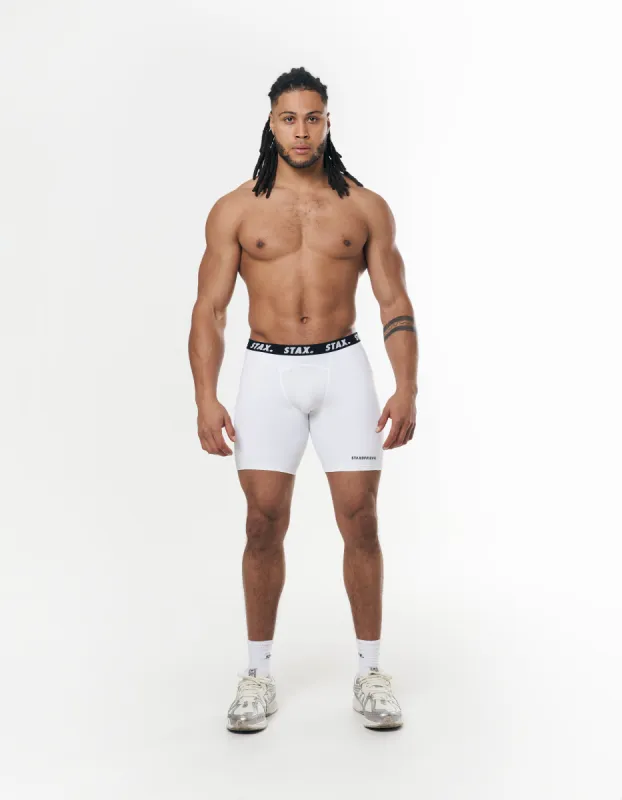 Mens Compressive Phone Pocket Bike Shorts - White sold by Stax