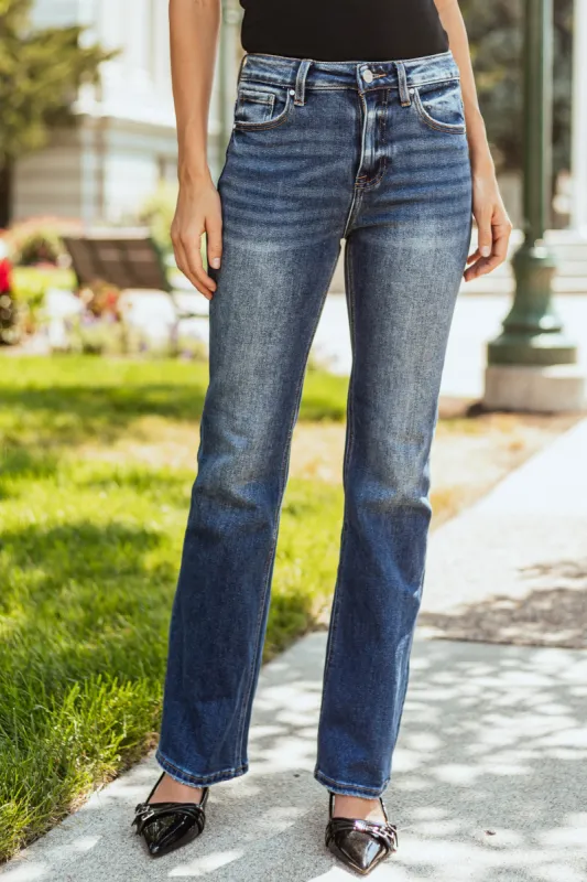 Risen Dark Wash Ankle Relaxed Bootcut Jeans sold by Lime Lush