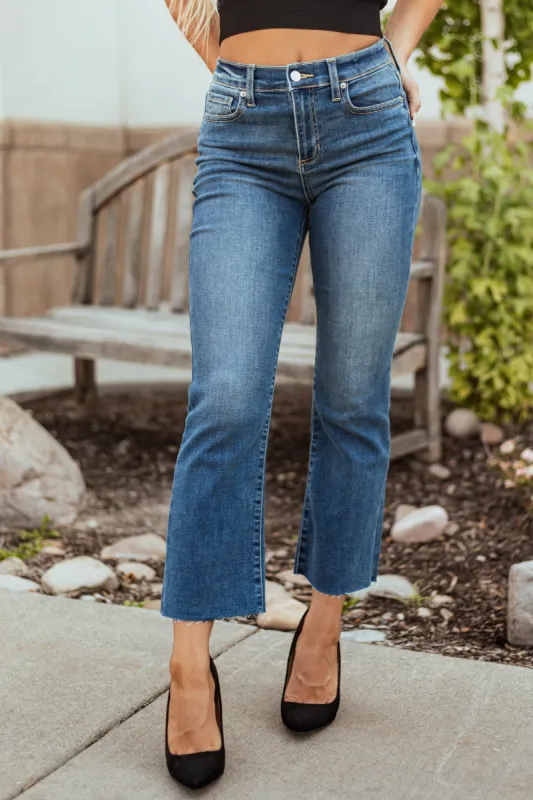 Sneak Peek Medium Dark Wash Kick Flare Jeans sold by Lime Lush