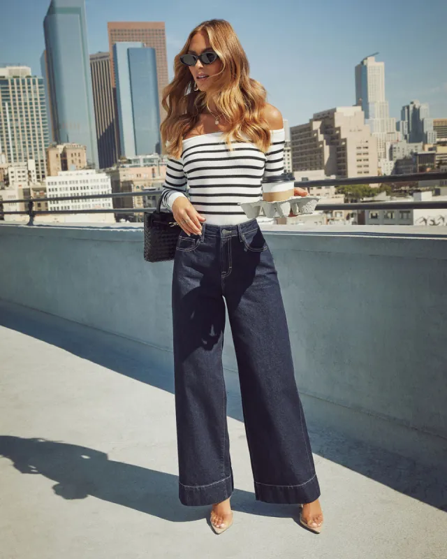 Weekend Plans Rigid High Rise Wide Leg Jeans sold by Vici