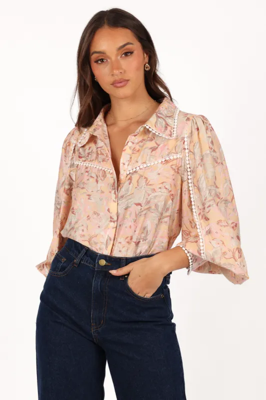 Floria Top - Beige Floral sold by Petal & Pup