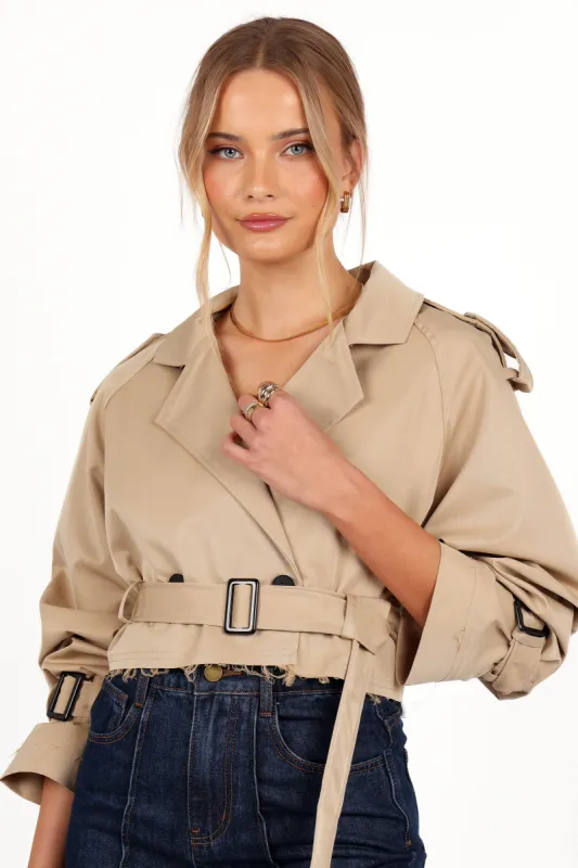 Izzi Crop Trench Jacket - Tan sold by Petal & Pup