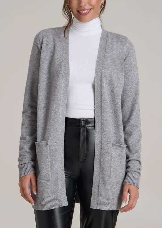 Open-Front Long Cardigan Sweater for Tall Women in Ash Grey Mix sold by American Tall