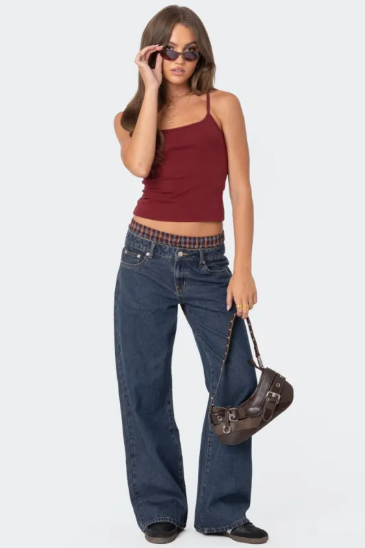 Plaid Boxer Detail Relaxed Jeans sold by Edikted