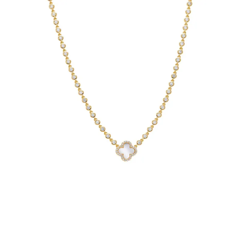 Pave Outline Four Leaf Clover CZ Necklace sold by Adina Eden's