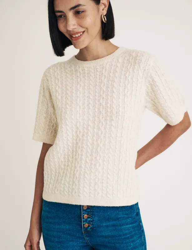 Cream Cable Wool Blend Knitted T-Shirt sold by Nobody's Child