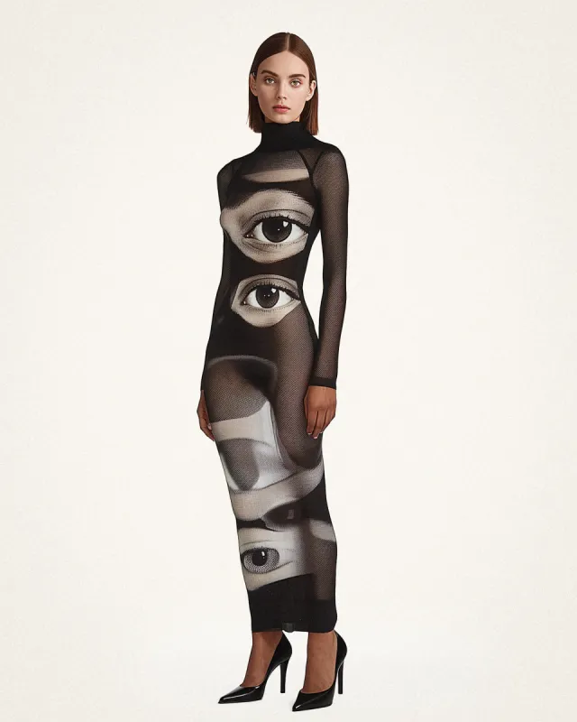 TheOpen Product☆23SS MESH PRINTED DRESS Sophia Eye Print Mesh Dress - Black/White | Parallel