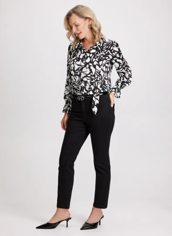 Tie Collar Blouse & Slim Leg Jeans sold by Laura