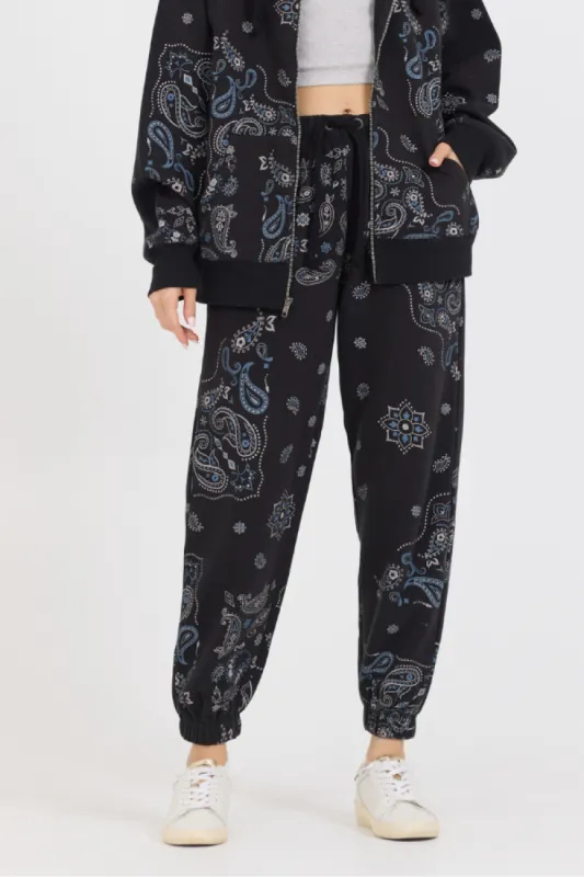 Black Bandana Printed Fleece Jogger sold by Vintage Havana