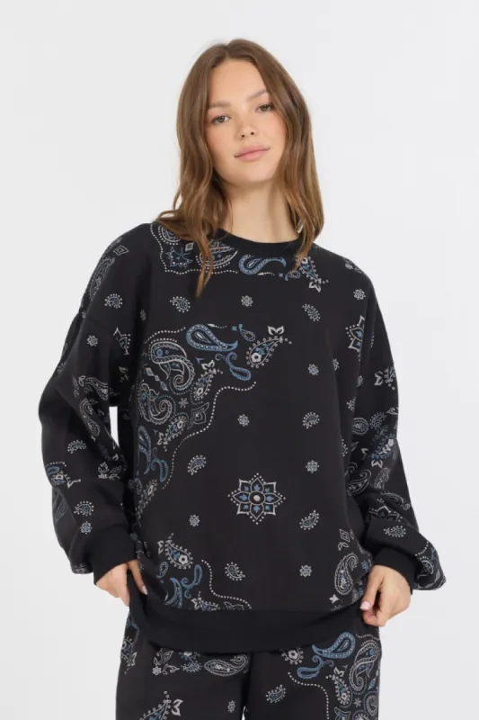 Black Bandana Printed Fleece Crewneck sold by Vintage Havana