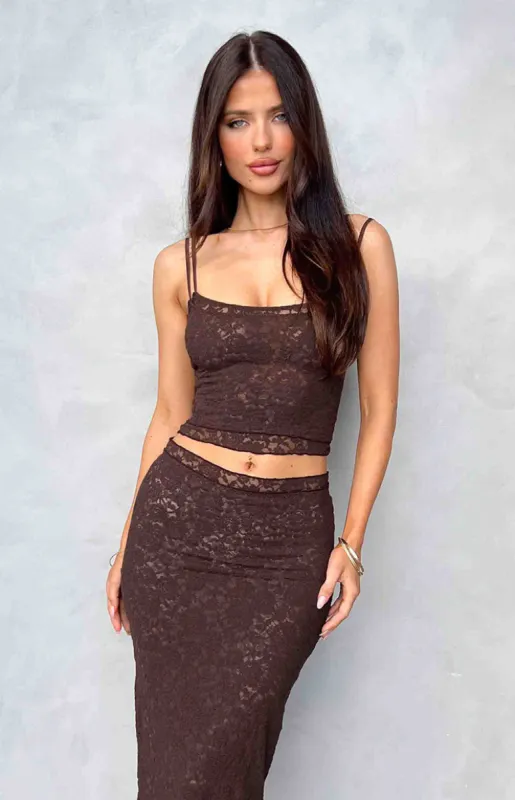 Willow Brown Lace Tank Top sold by Beginning Boutique