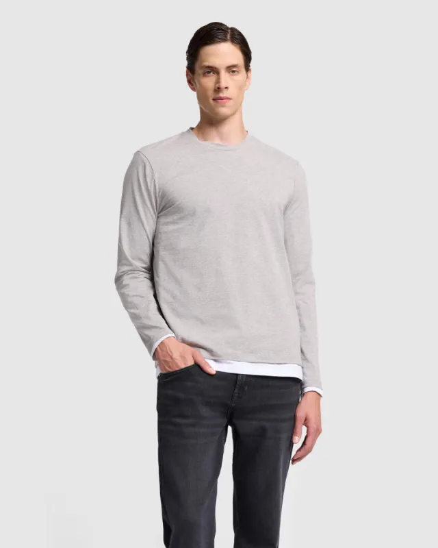 Luxe Performance Long Sleeve Tee in Grey Melange sold by 7 For All Mankind