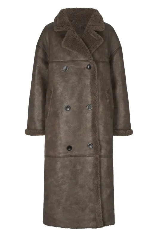Joa Wool Coat Long Chocolate Brown sold by Americandreams