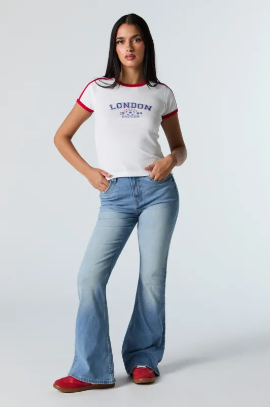 Medium Wash High Rise Flare Jean sold by Charlotte Russe
