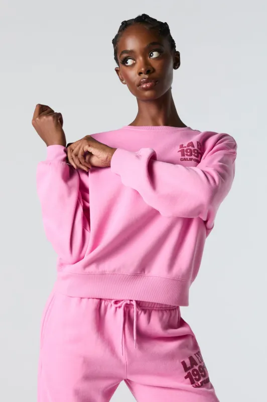 Destination Twill Embroidered Fleece Sweatshirt sold by Charlotte Russe