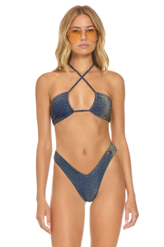 SPARKLE ST TROPEZ SCRUNCH CHEEKY BIKINI BOTTOMS - NAVY sold by Aviator Nation