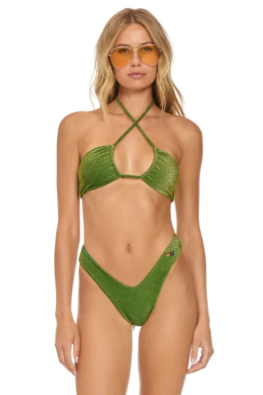SPARKLE ST TROPEZ SCRUNCH CHEEKY BIKINI BOTTOMS - ARMY sold by Aviator Nation