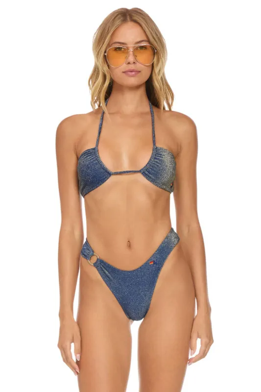 SPARKLE GYPSY RING HI-CUT FULL COVERAGE BIKINI BOTTOMS - NAVY sold by Aviator Nation