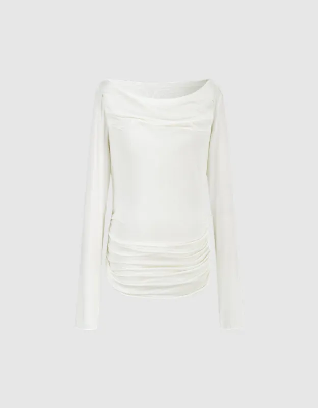 Cowl Neck Ruched Skinny T-Shirt sold by Urban Revivo
