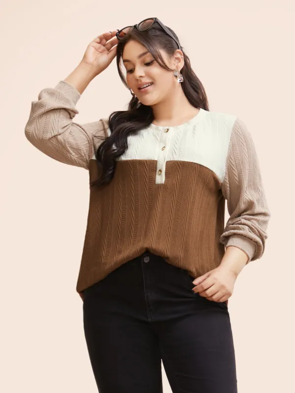 Colorblock Contrast Textured Button Up T-shirt sold by Bloomchic
