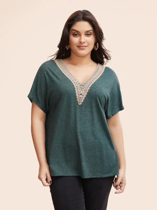Woven Ribbon Patchwork Dolman Sleeve T-shirt sold by Bloomchic