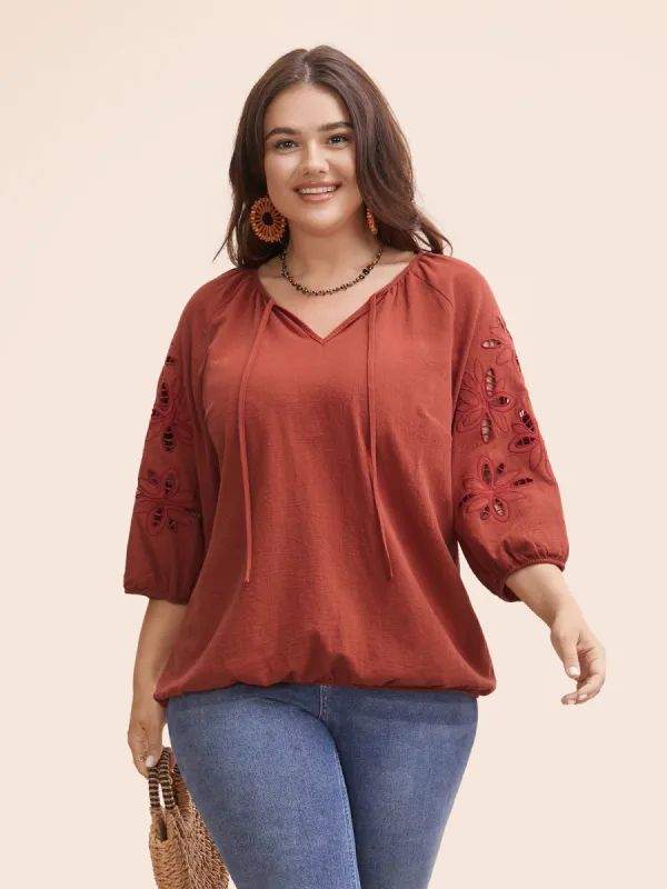 Broderie Anglaise Gathered Tie Knot Blouse sold by Bloomchic