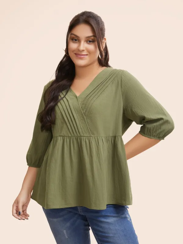 Solid Lantern Sleeve Pleated Blouse sold by Bloomchic