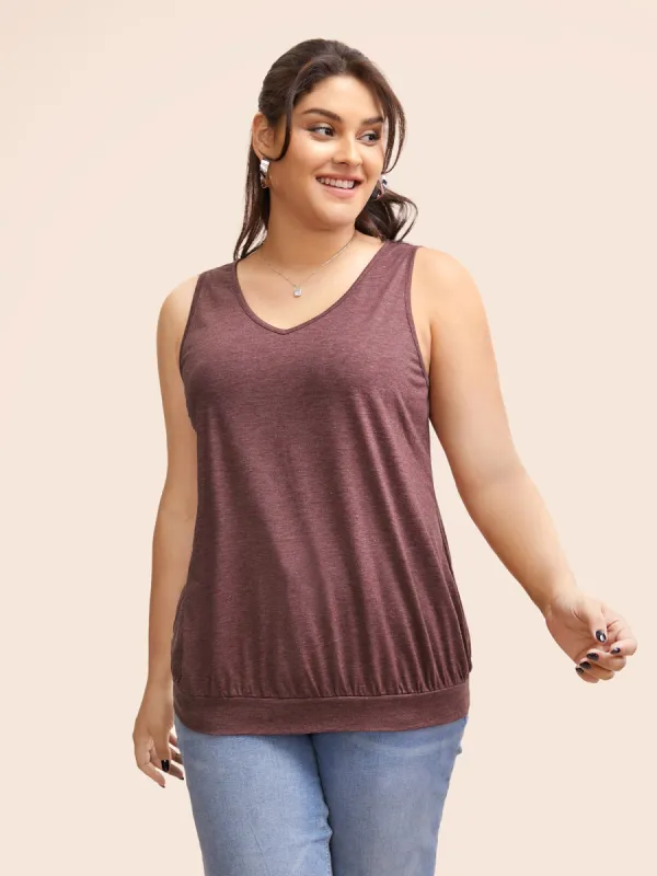 V Neck Solid Heather Gathered Tank Top sold by Bloomchic