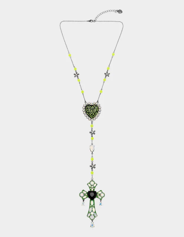 GHOUL FRIENDS CROSS Y NECKLACE GREEN sold by Betsey Johnson
