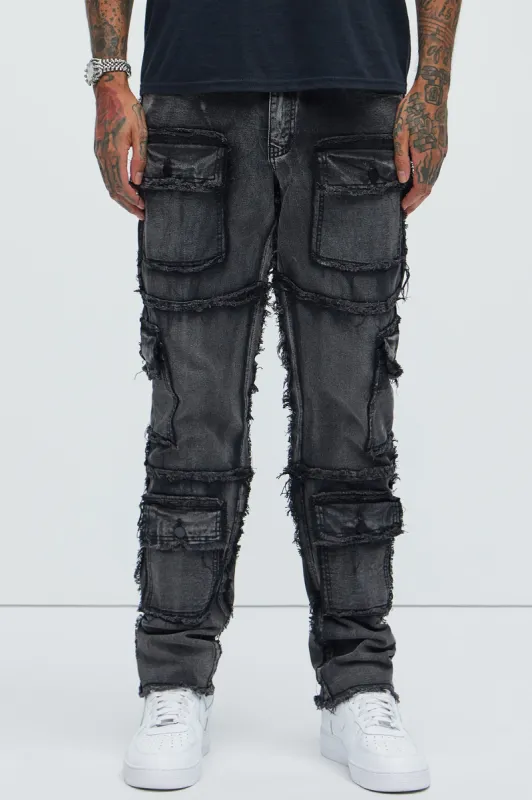 One Way Cargo Frayed Straight Jeans - Black Wash sold by Fashion Nova