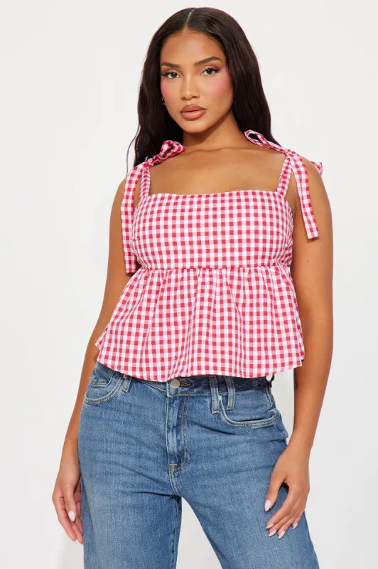 Matilda Gingham Peplum Top - Red/White sold by Fashion Nova