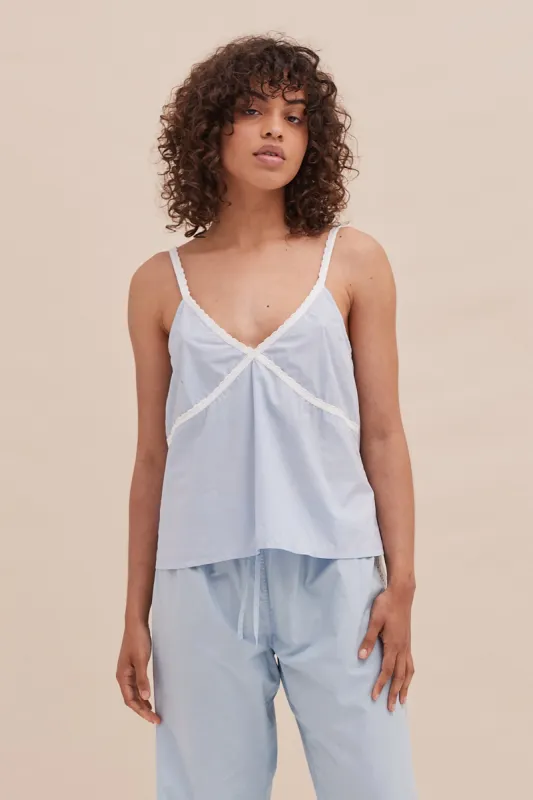 Cami Top Poplin Light Blue sold by Desmond & Dempsey