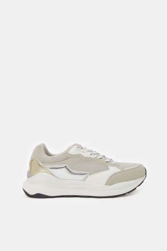 Women Beige Fabric Combination Sneakers sold by Redtag