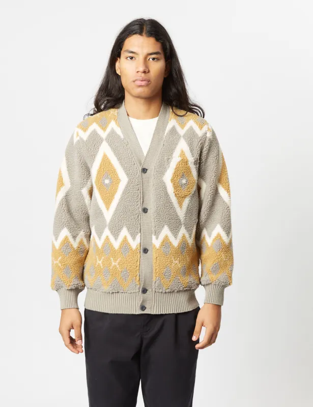 Beams Plus Boa Cardigan - Light Grey/Mustard sold by Article London