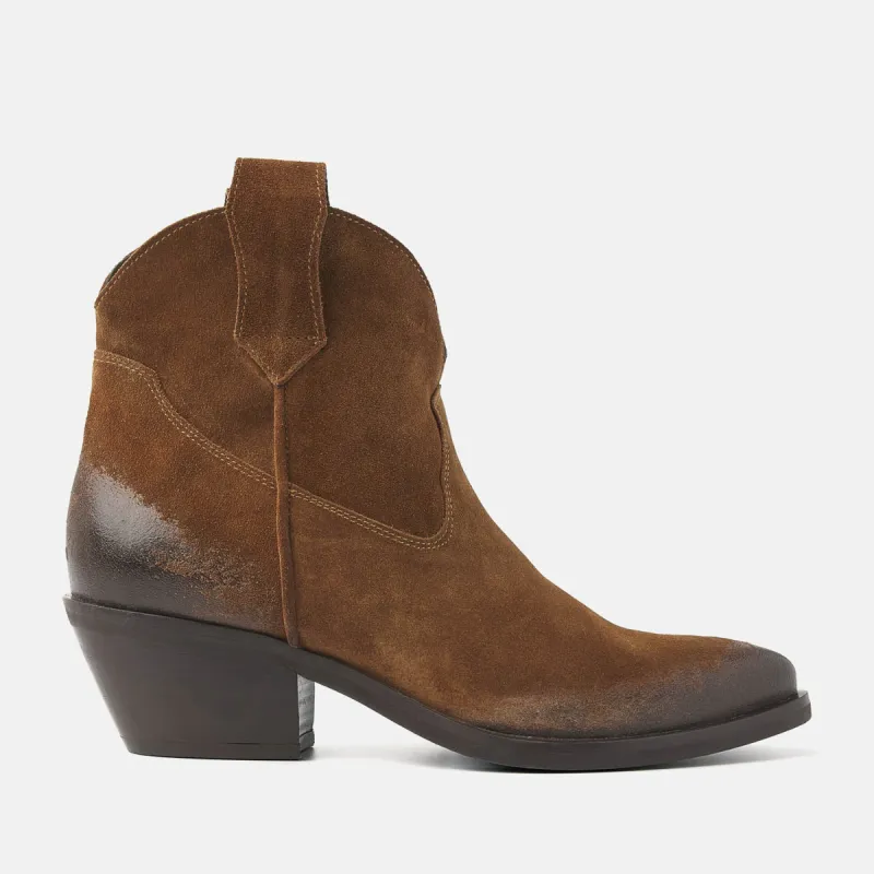 Gigi Dames Enkellaarsjes Suede Cognac sold by Lazmani