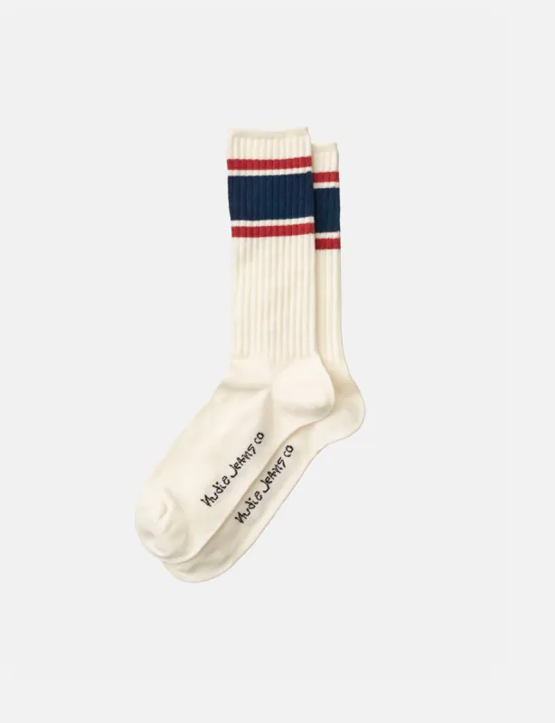 Nudie Amundsson Sport Socks - Off White/Navy Blue/Red sold by Article London