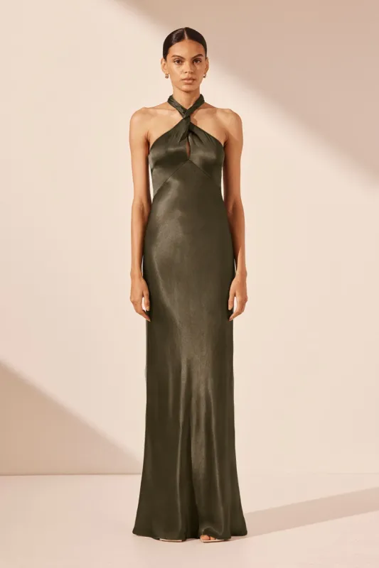 [SHONA JOY]*LA LUNE HIGH NECK TWIST MAXI DRESS* マキシドレス La Lune High Neck Ruched Maxi Dress | Cream | Dresses